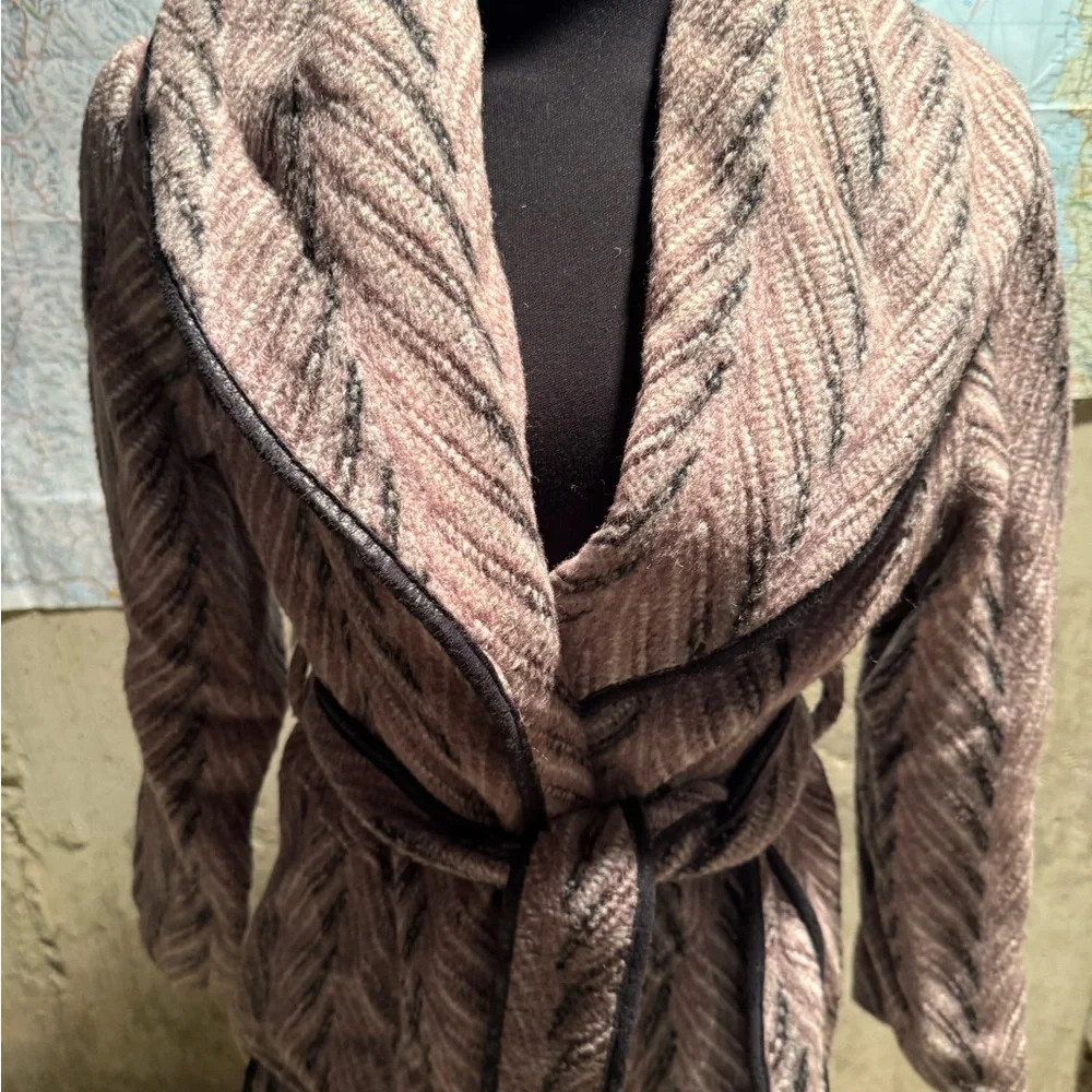 Dolce Vita Textured Cream, Brown and Black Wool Wrap Coat
